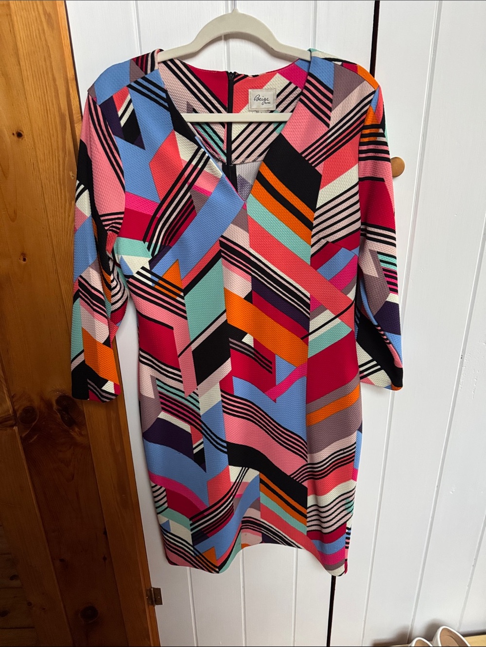 Beige by Eci -Multicolor Geometric Midi Dress - Pink, Blue & Orange